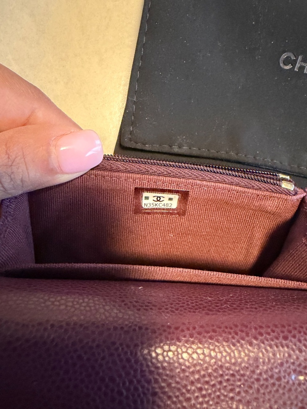 Chanel Burgandy Caviar Quilted Flap Card Holder Wallet, USED - Picture 3 of 5